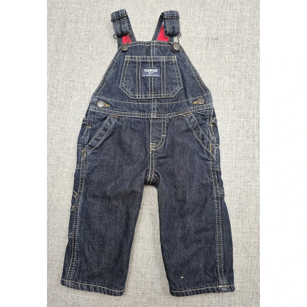 OshKosh B'gosh Overalls Boys 6M Blue Denim Lined Bib Pants Winter Fleece Pockets